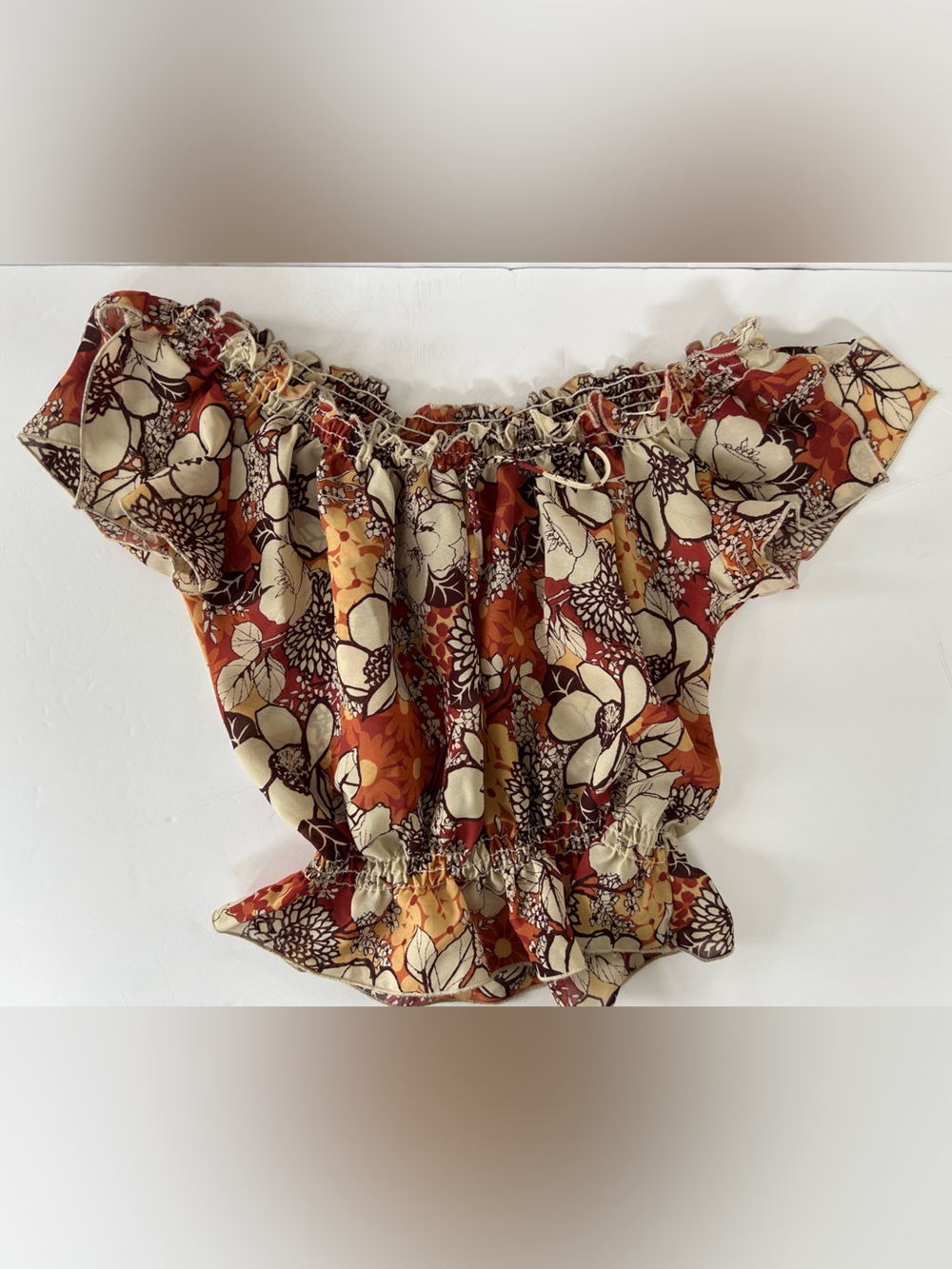 XOXO Floral Off Shoulder Crop Top in Rust and Cream